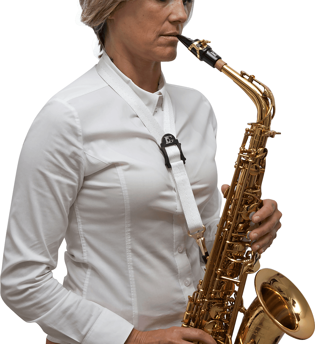 Strap standard blanc for sax - metal snap hook